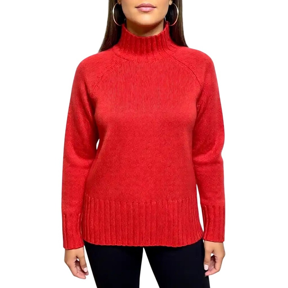 Rachel Zoe Womens Red Mock Neck Raglan Sleeve Ribbed Knit Sweater Small NWT
